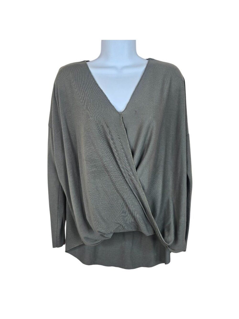 Altar'd State Womens S Green Long Sleeve Surplice Wrap Top